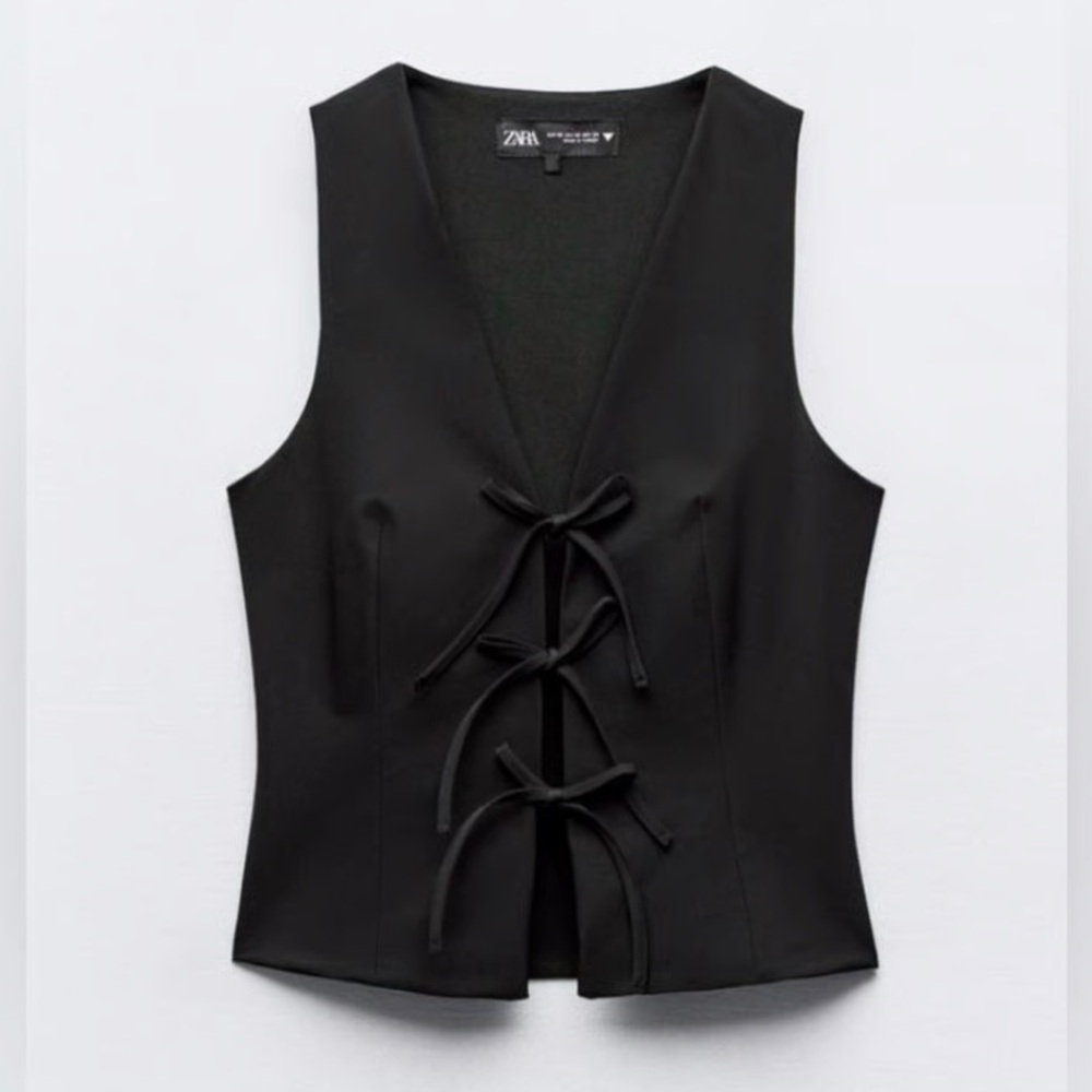 Zara Black Sleeveless Tie-Front Corset Vest